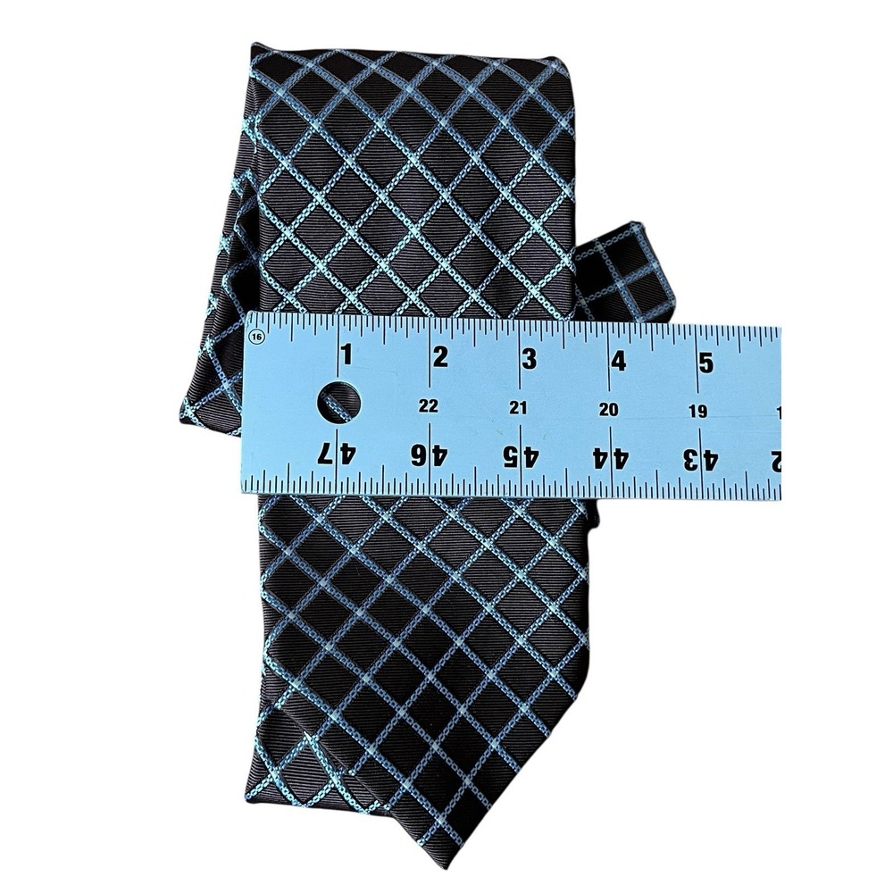 ERMENEGILDO ZEGNA 100% Silk Necktie ITALY Geometric Diamond Grid Blue/Brown 54" - Picture 4 of 5